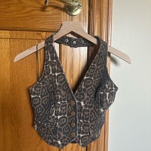 12th Tribe Brown Leopard Button-Up Halter Vest